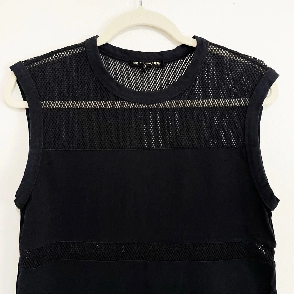 Rag & Bone Marlo Paneled Tank Mesh Sleeveless Top Black Women's Size Medium M - Picture 4 of 7